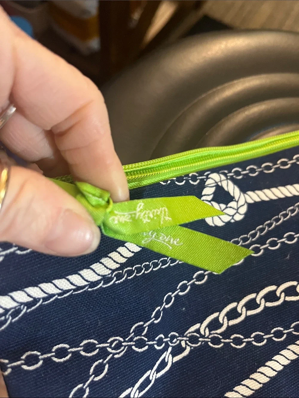thirty-one Navy Rope Print Cosmetic Pouch with Lime Zipper 41